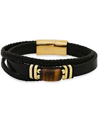 HMY Jewelry - 18k Gold Plated Tiger's Eye Layered Leather Bracelet - Lyst