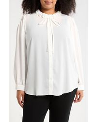 Adrianna Papell - Flower Tie Neck Button-Up Shirt - Lyst
