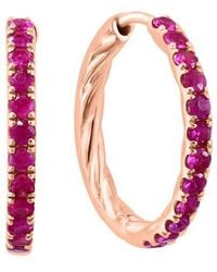 Effy - 14K Rose Plated Ruby Huggie Hoop Earrings - Lyst