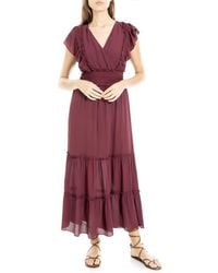 Max Studio - Pebble Crepe Flutter Sleeve Maxi Dress - Lyst