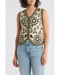 Forgotten Grace - Floral Embroidered Open Knit Button Tank - Lyst