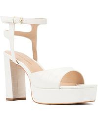 FASHION TO FIGURE - Hilari Croc Embossed Platform Heeled Sandal - Lyst
