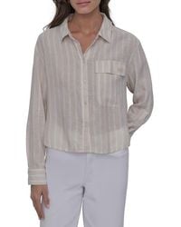 DKNY - Stripe Crop Linen Blend Button-Up Shirt - Lyst