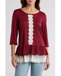 Forgotten Grace - Lace Trim Long Sleeve Peplum Top - Lyst