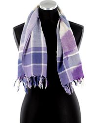 La Fiorentina - Checkered Print Fringe Trim Scarf - Lyst