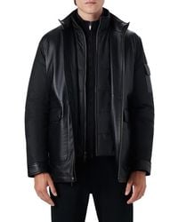 Bugatchi - Full Zip Leather Bomber Jacket With Removable Bib - Lyst