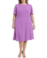 London Times - Short Sleeve Fit & Flare Midi Dress - Lyst