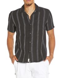 Civil Society - Tonal Texture Short Sleeve Linen & Cotton Blend Button-up Shirt - Lyst