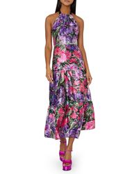 MILLY - Hayden Garden Floral Metallic Halter Midi Dress - Lyst