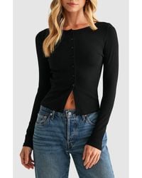 Lush - Long Sleeve Button Front Crop Top - Lyst