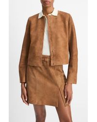 Vince - Collarless Cropped Suede Jacket - Lyst