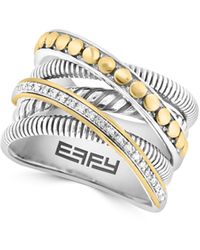 Effy - Sterling Silver & 14k Gold Diamond Crossover Band Ring - Lyst