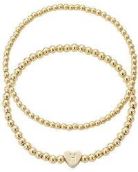 Adornia - Initial Heart Charm Beaded Chain Bracelet Set - Lyst