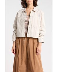 Democracy - Ruched Sleeve Fray Hem Crop Jacket - Lyst