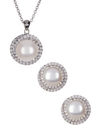 Splendid - 8.5-9mm Cultured Freshwater Pearl Double Halo Pendant Necklace & Earrings Set - Lyst