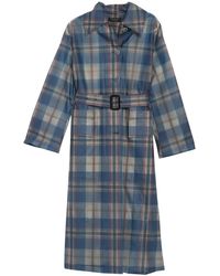 Burberry Long Plaid Belted Coat - Orange