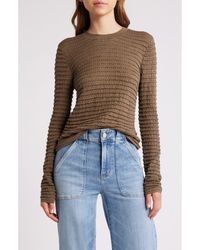 FRAME - Smocked Silk Blend Crewneck Top - Lyst