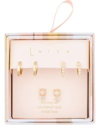 Leith - 3-Pack Faux Opal & Cz Earrings - Lyst