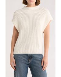 Leith - Mock Neck Cap Sleeve Cotton Blend Sweater - Lyst