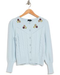 Cliche Floral Embroidered Button Front Cardigan In Blue At Nordstrom Rack