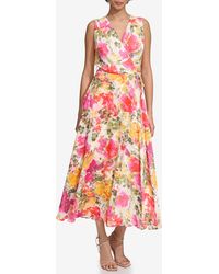 Calvin Klein - Floral Wrap Front Chiffon Midi Dress - Lyst