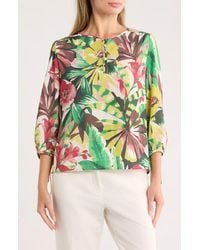 Nicole Miller - Floral Long Sleeve Chiffon Top - Lyst