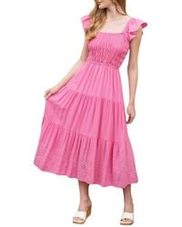 Blu Pepper - Eyelet Flutter Sleeve Midi Dress - Lyst
