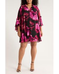 London Times - Floral Long Sleeve A-Line Dress - Lyst