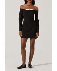 Astr - Contrast Long Sleeve Off The Shoulder Minidress - Lyst