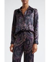 L'Agence - Tyler Paisley Print Long Sleeve Silk Button-Up Shirt - Lyst