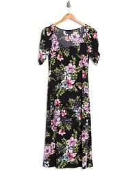 Connected Apparel Shirred Sleeve Midi Dress In Black At Nordstrom Rack