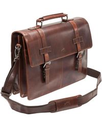 Mancini - Double Compartment Flap Leather Briefcase - Lyst