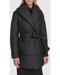 Andrew Marc - Adela Faux Leather Shawl Collar Quilted Wrap Coat - Lyst
