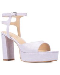 FASHION TO FIGURE - Hilari Croc Embossed Platform Heeled Sandal - Lyst