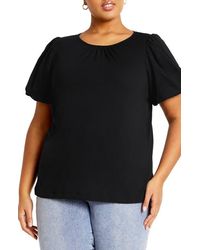 City Chic - Leona Puff Sleeve Top - Lyst