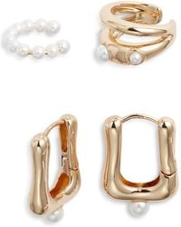 Open Edit - Set Of 4 Cultured Pearl Ear Cuffs & Hoop Earrings - Lyst
