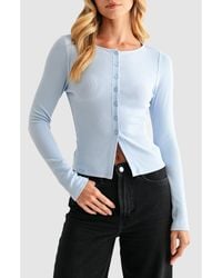 Lush - Long Sleeve Button Front Crop Top - Lyst