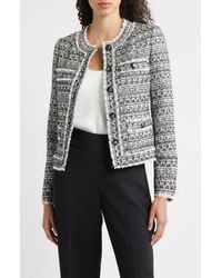 Tahari - The Dakota Fringe Trim Tweed Jacket - Lyst