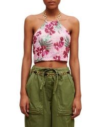 Maje - Lustik Floral Sequin Crop Halter Top - Lyst