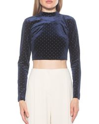 Alexia Admor - Ari Long Sleeve Studded Velvet Crop Top - Lyst