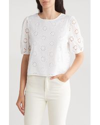 Adrianna Papell - Floral Eyelet Puff Sleeve Crop Top - Lyst