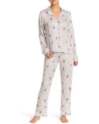Pj Salvage Luxe Affair Dog Stripe Long Sleeve Top & Bottoms Pajama 2-piece Set - White