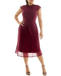 Nina Leonard - Smocked Flutter Sleeve Mesh Dress - Lyst