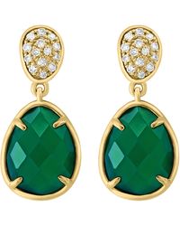Effy - 14k Yellow Gold Pavé Diamond & Green Onyx Drop Earrings - Lyst