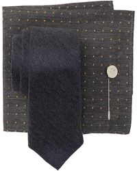 Ben Sherman Ledbury Chevron Tie, Pocket Square, & Lapel Pin Set - Black
