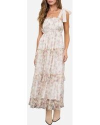 Blu Pepper - Tie Strap Ruffle Tiered Floral Chiffon Midi Dress - Lyst