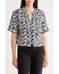 Halogen® - Short Sleeve Crop Button-Up Top - Lyst