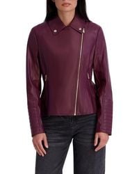Kensie - Peplum Back Faux Lether Moto Jacket - Lyst