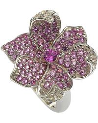 Suzy Levian - Sterling Silver & Pink Sapphire Flower Ring - Lyst