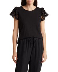 Adrianna Papell - Eyelet Flutter Sleeve Crepe Top - Lyst